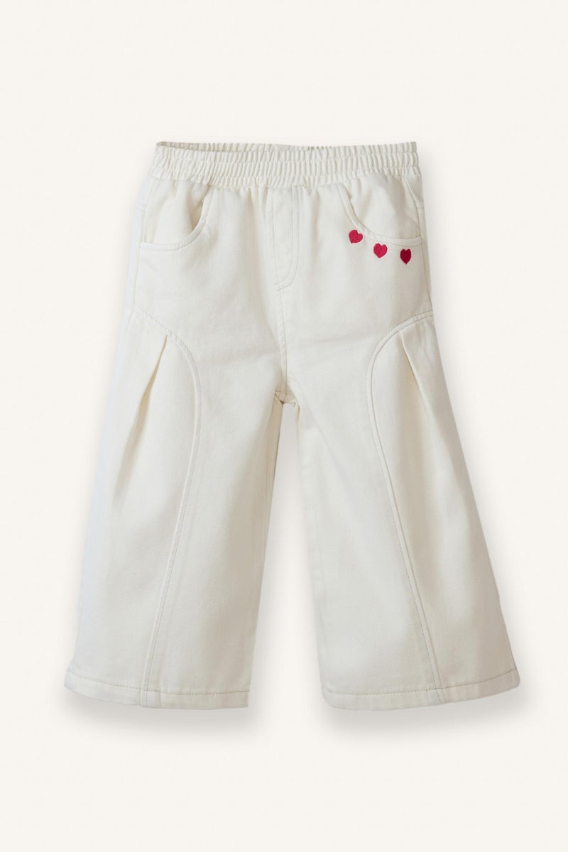 DeFacto Beige BabyGirl Baby Girl Wide Leg Embroidered Trousers Casual - Image 4